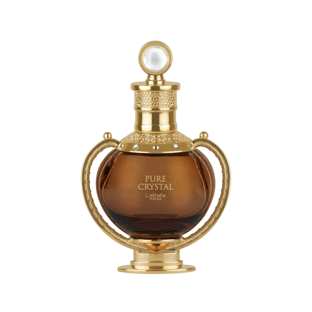 Lattafa Pride Pure Crystal Eau de Parfum for men and women, 100ml bottle with elegant fragrance and sleek design.