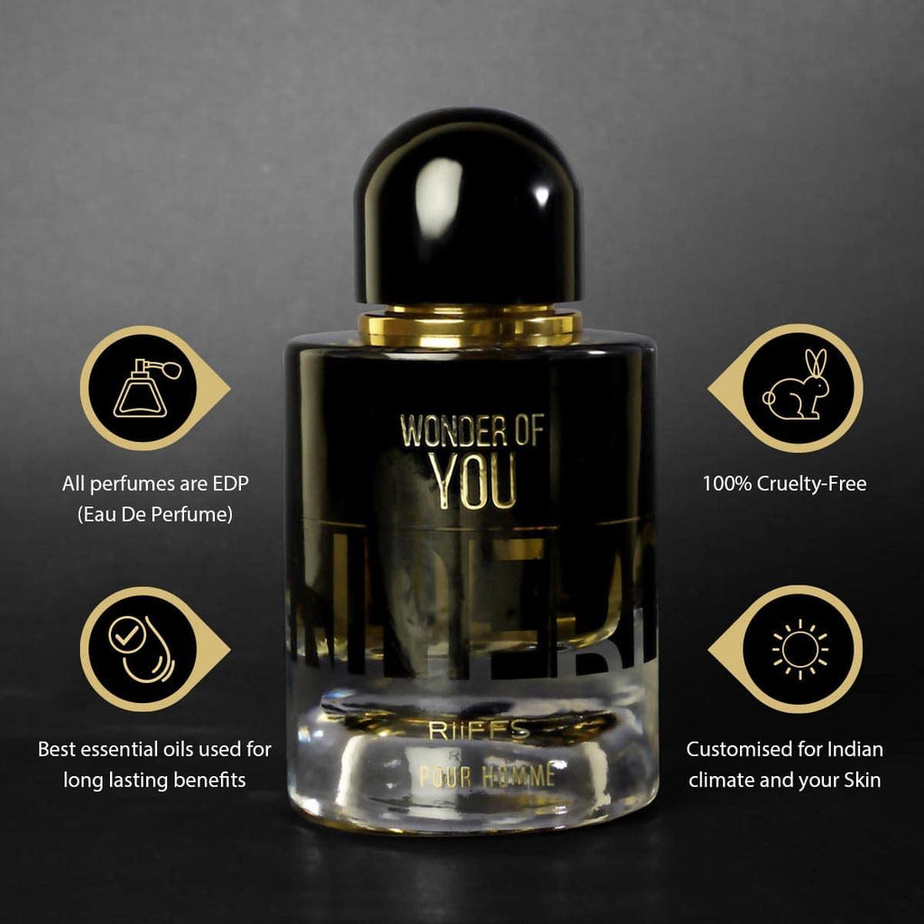 Riiffs Wonder of You Eau De Parfum for Men bottle, 100ml, with elegant packaging and brand logo visible.
