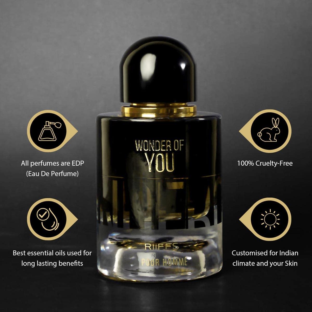 Riiffs Wonder of You Eau De Parfum for Men bottle, 100ml, with elegant packaging and brand logo visible.