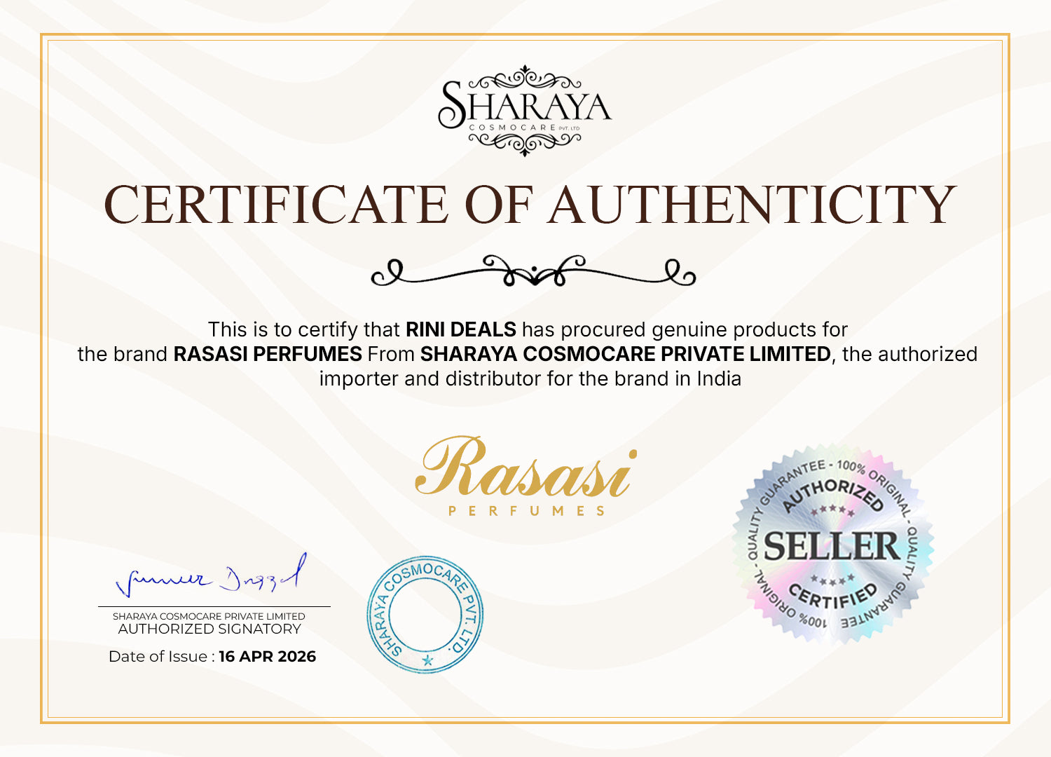 RASASI Certificate