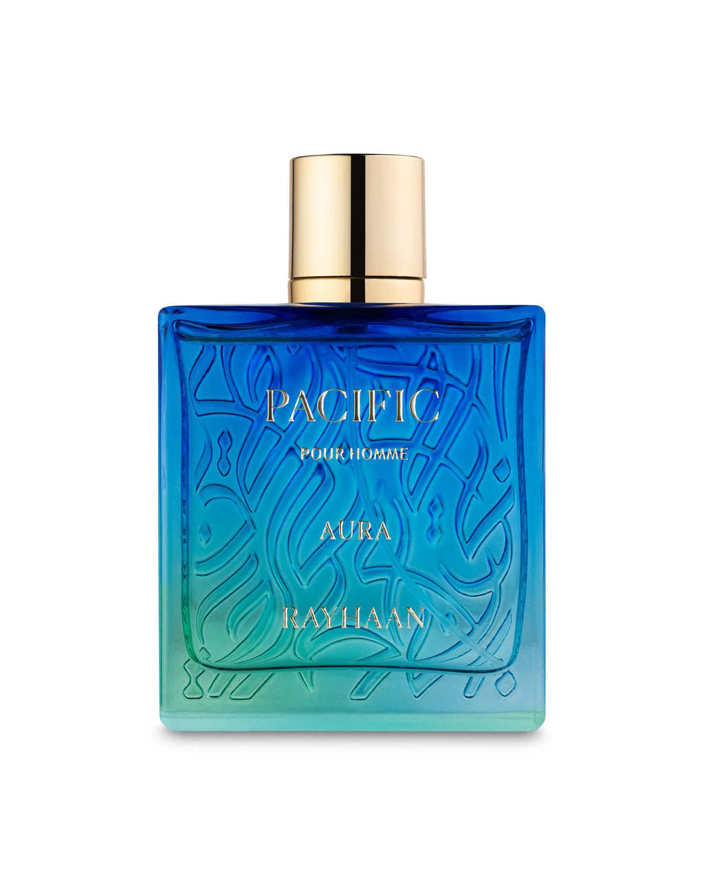 Rayhaan Pacific Aura Eau De Parfum for Men in 100ml bottle, featuring sleek design and fragrance details.