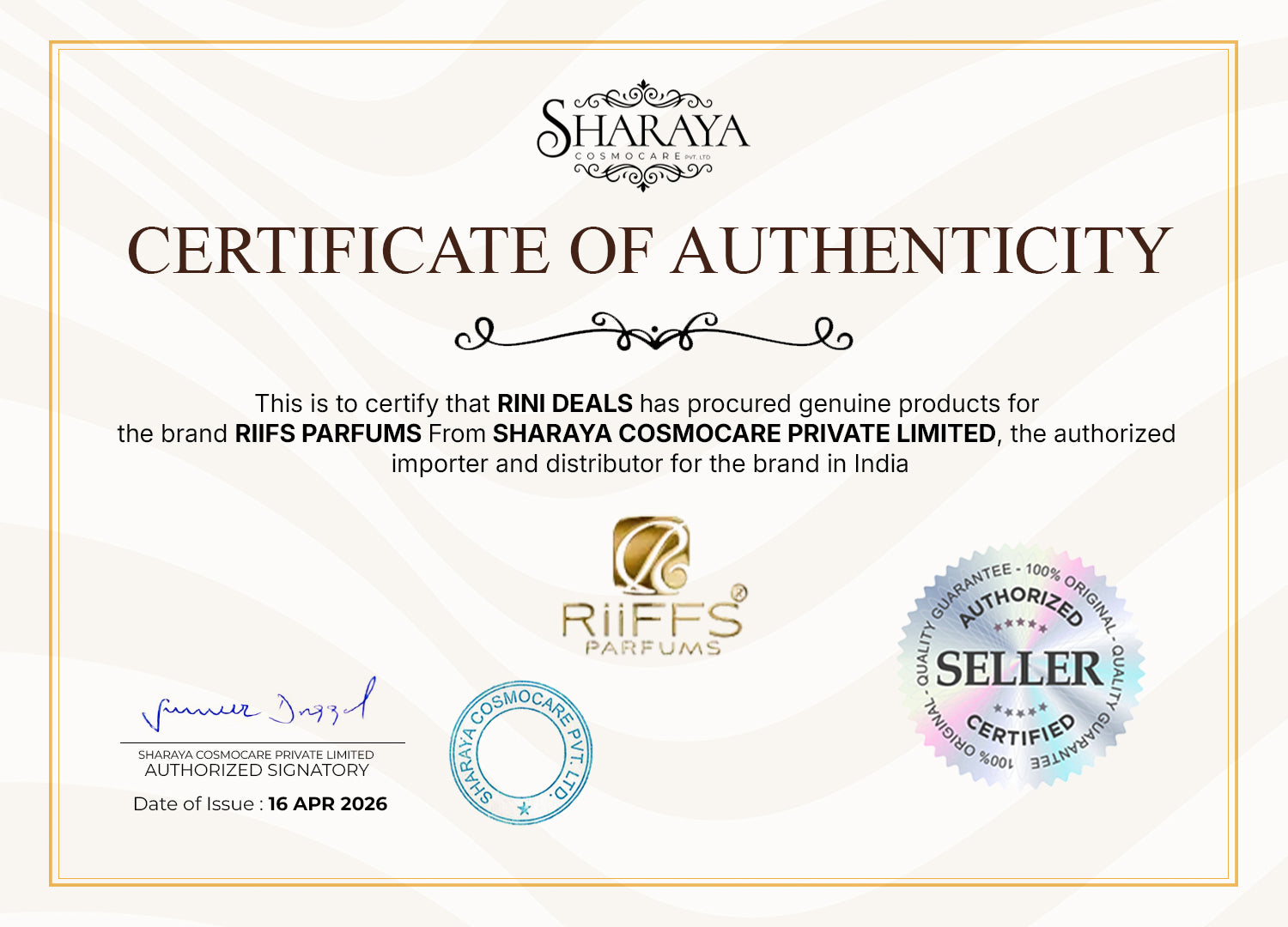 RIFFS Certificate