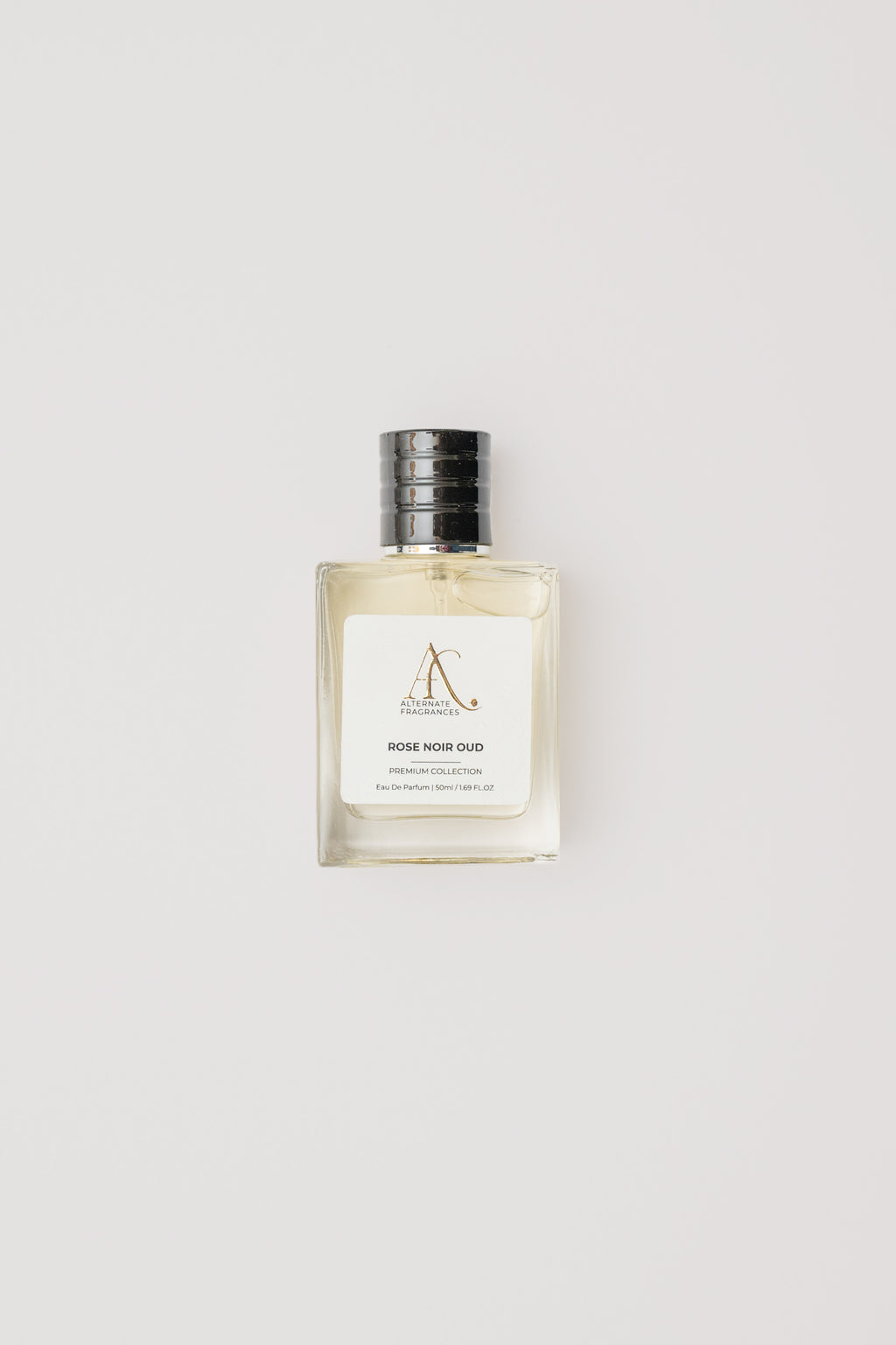 Rose Noir Oud EDP by Rini Deals, 50ml bottle with elegant floral and woody fragrance, featuring a deep rose and oud scent.