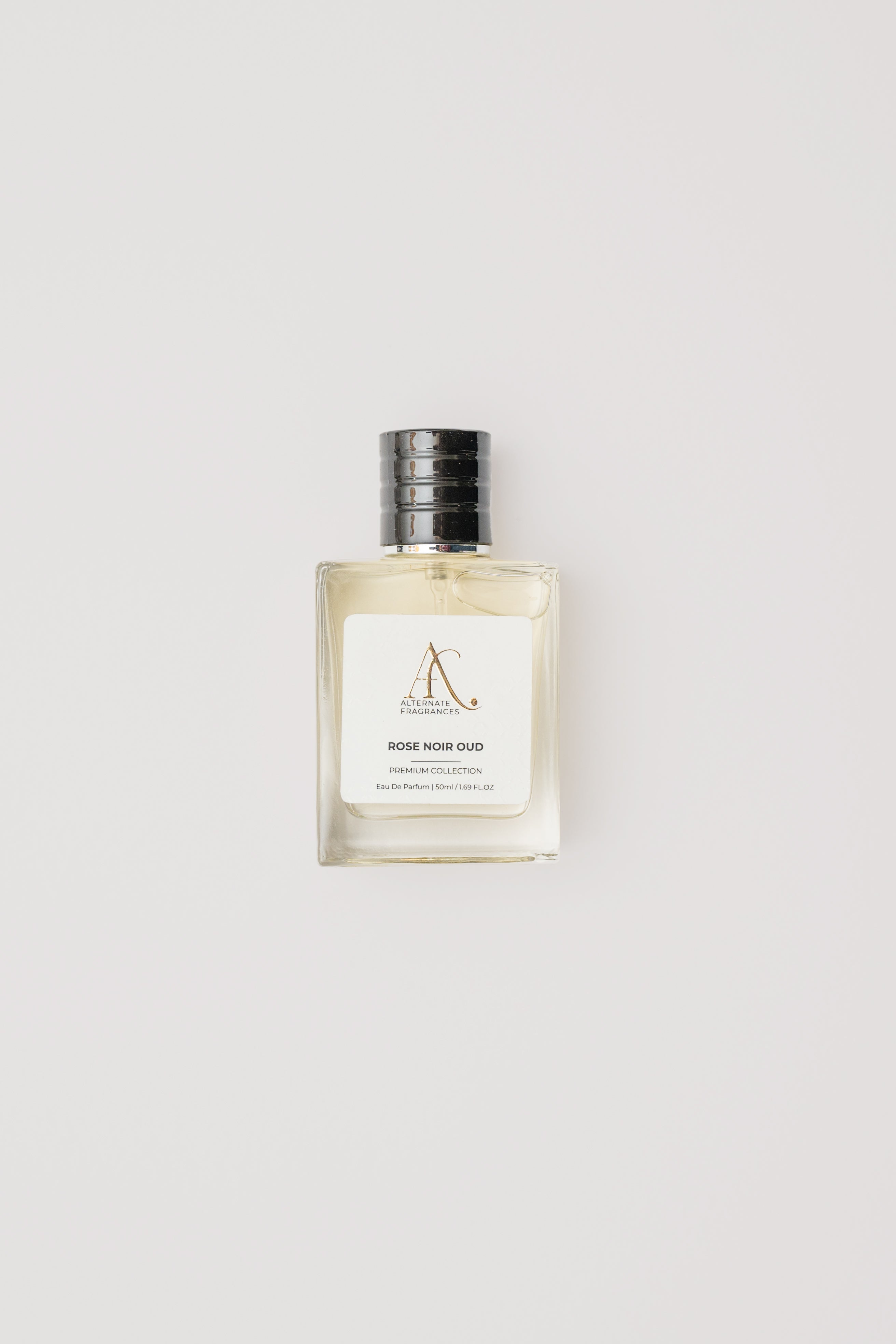 Rose Noir Oud EDP by Rini Deals, 50ml bottle with elegant floral and woody fragrance, featuring a deep rose and oud scent.
