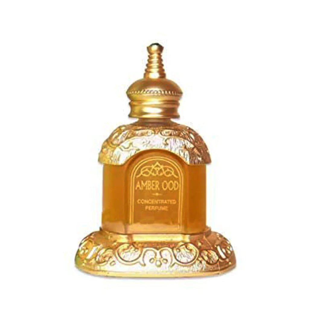 Rasasi Amber Ood concentrated perfume oil in a 14ml bottle, featuring a luxurious amber and oud scent for men and women.