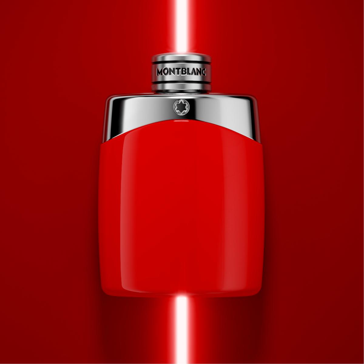Montblanc Legend Red Eau De Parfum for Men bottle with red liquid and sleek design, 100ML size, on a neutral background.