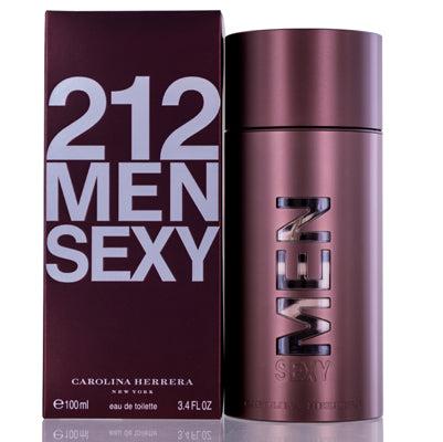 Bottle of Carolina Herrera 212 Sexy Men Eau De Toilette in 100ml with sleek packaging and clear label, on a white background.