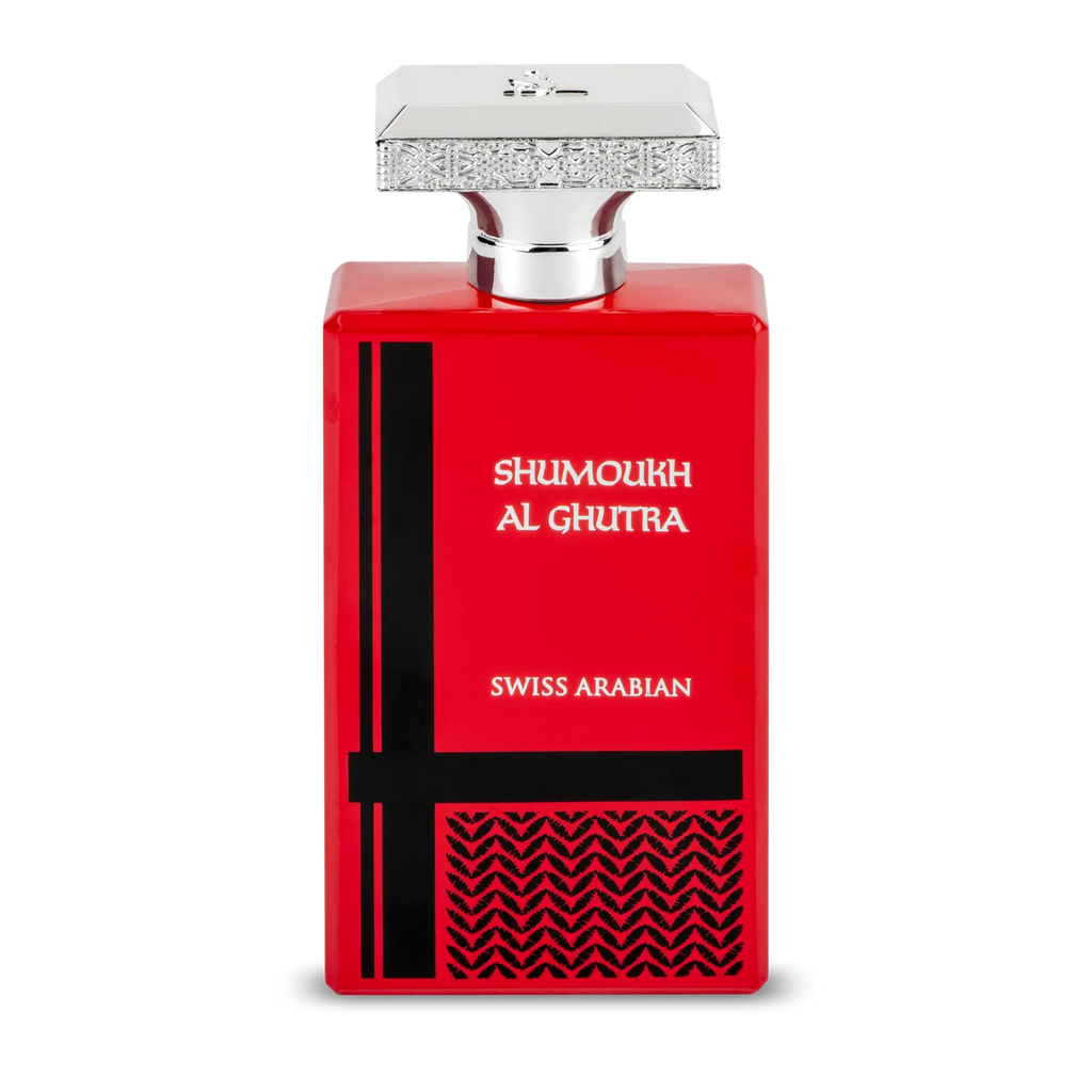 Swiss Arabian Shumoukh Al Ghutra Eau De Parfum 100ml for men, featuring a sleek bottle with elegant design and fragrance details.