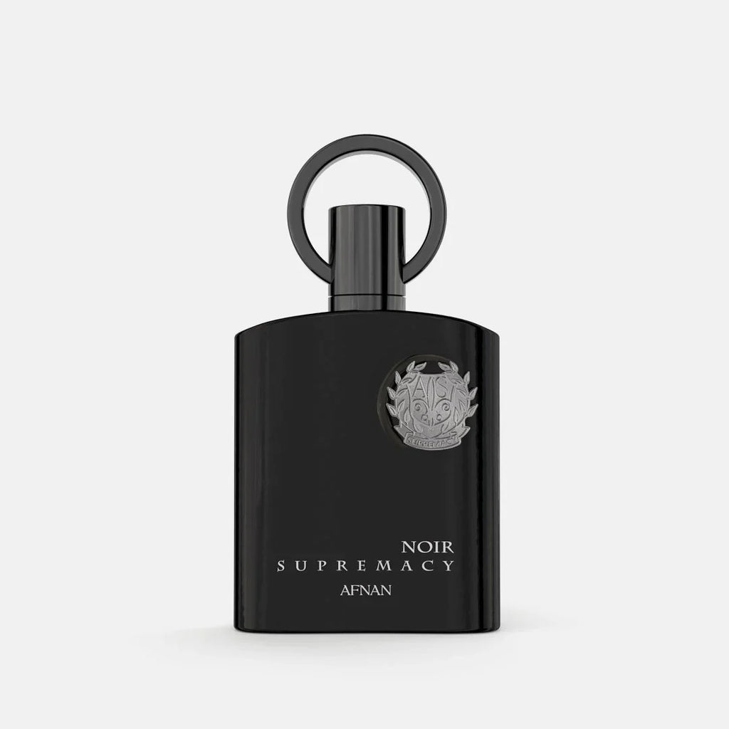 Afnan Supremacy Noir for Men Eau De Parfum 100ml bottle with sleek black design and minimalist label.