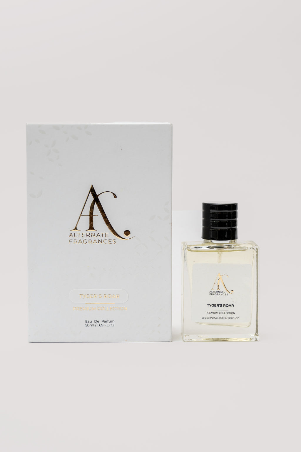 Rini Deals Tyger's Roar 50ml Eau de Parfum bottle with box, showcasing its sleek design and branding.