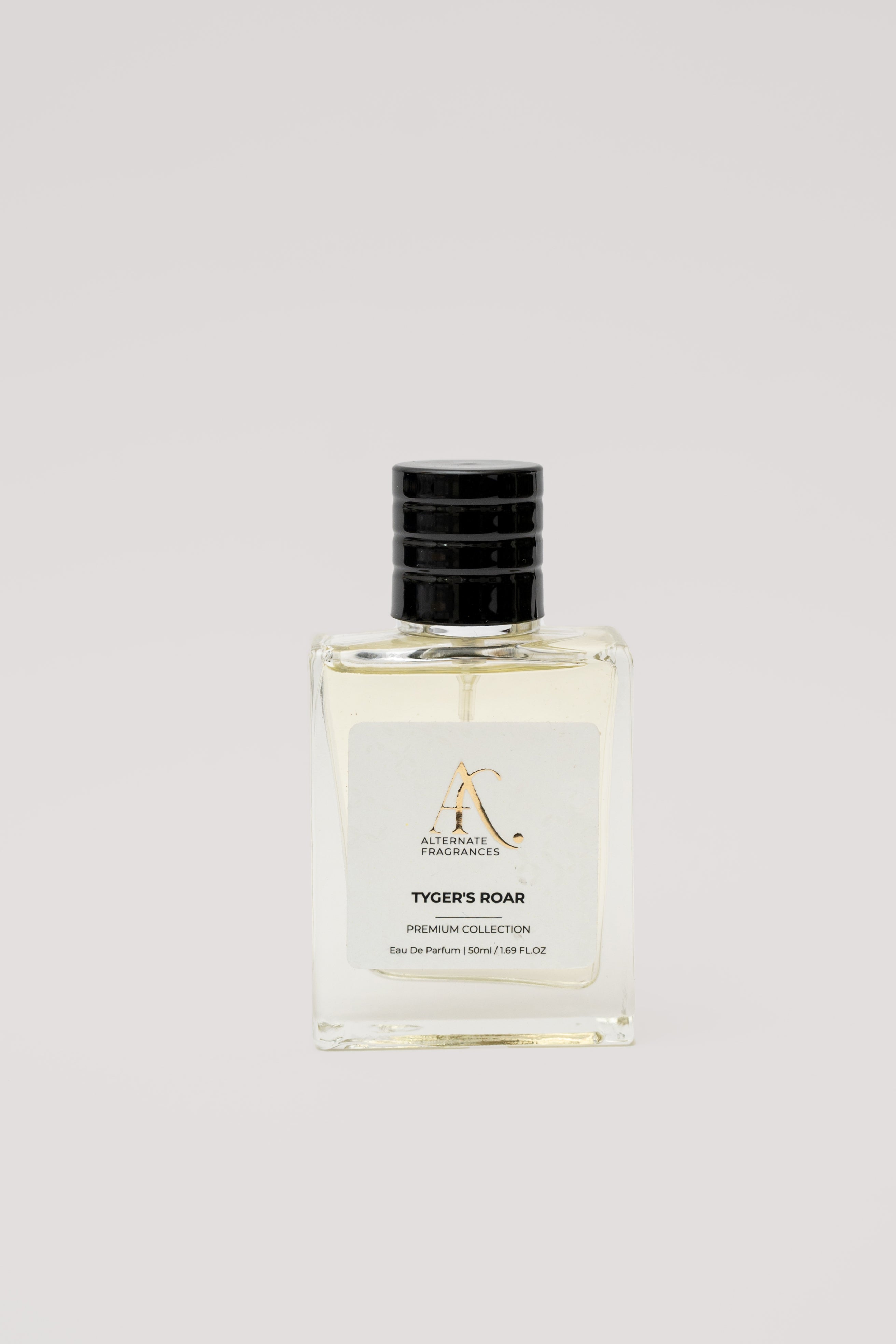 Rini Deals Tyger's Roar 50ml EDP perfume bottle without box, featuring a sleek design and floral and woody scent details.