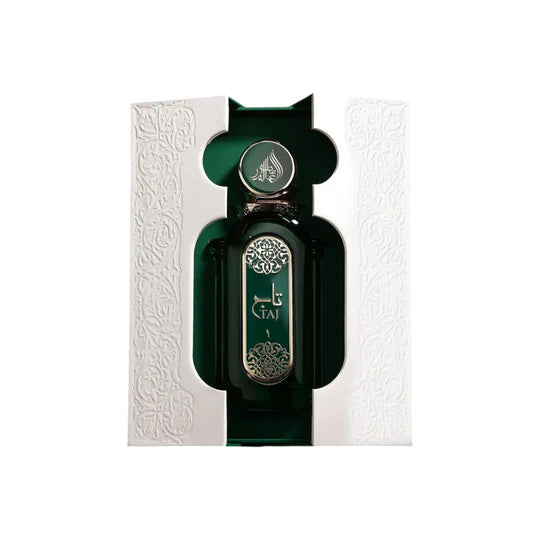 Fragrance World Athoor Al Alam Taj 1 men's 90ml Eau de Parfum bottle with elegant design and branding.