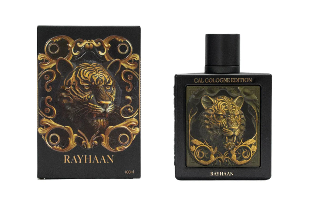 Rayhaan Tiger Edition Extrait De Parfum 100ml for men with packaging, featuring a tiger illustration and elegant box design.