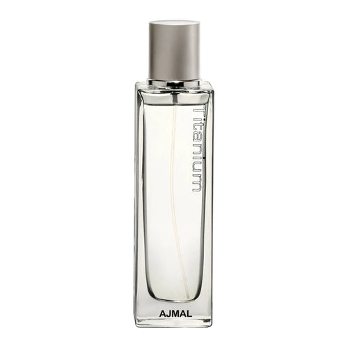 Ajmal Titanium Eau De Parfum for Men in 100ml bottle, featuring a sleek bottle design and silver accents.