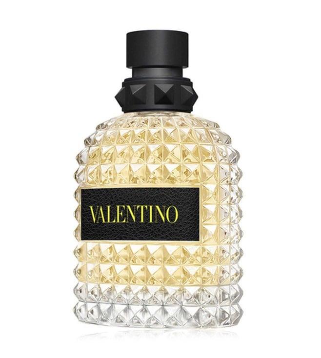 Valentino Uomo Born In Roma Yellow Dream Eau De Toilette 100ml for men, yellow bottle with sleek design and brand logo on the label.