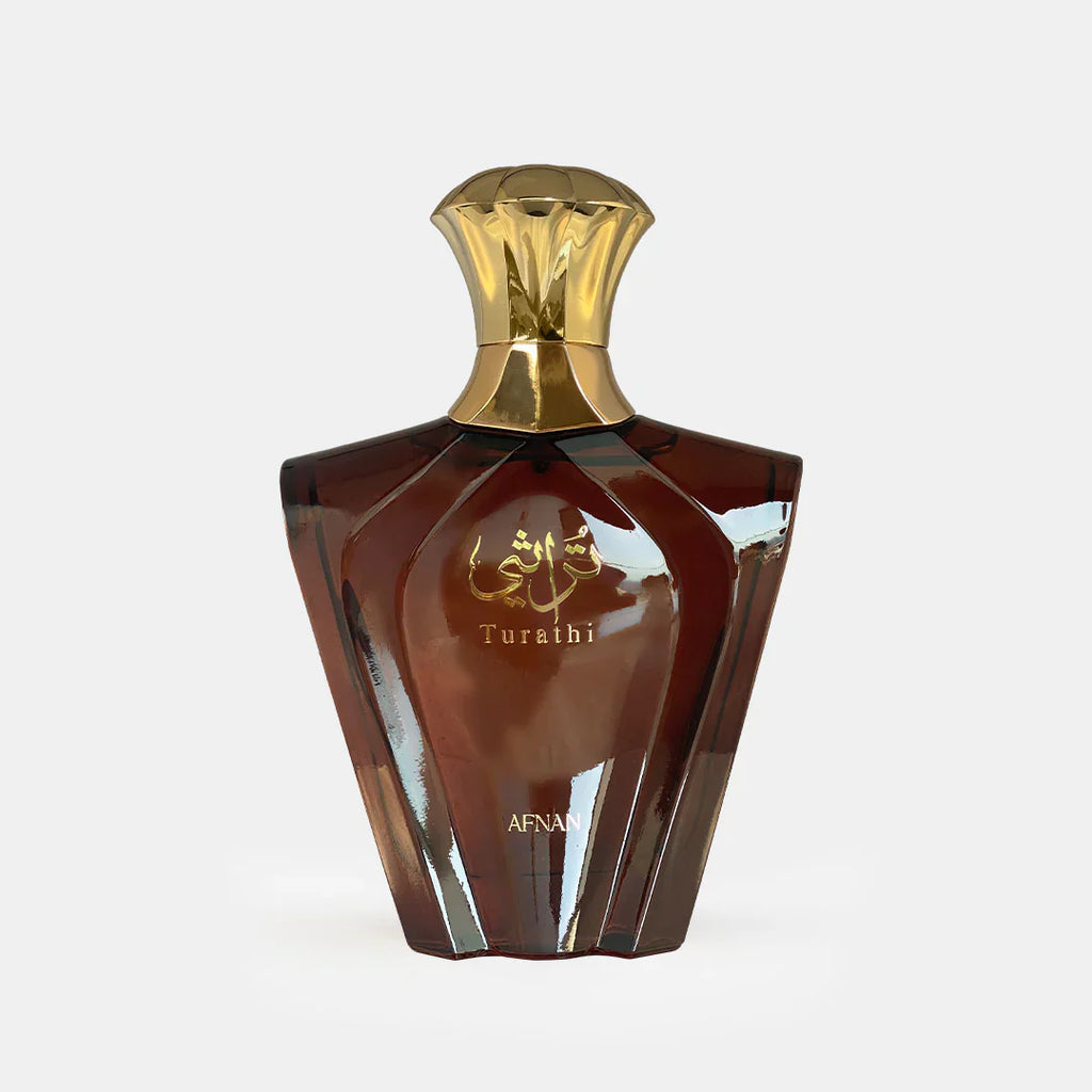 Afnan Turathi Brown Eau De Parfum 90ml bottle for men and women, with warm brown fragrance and elegant packaging.