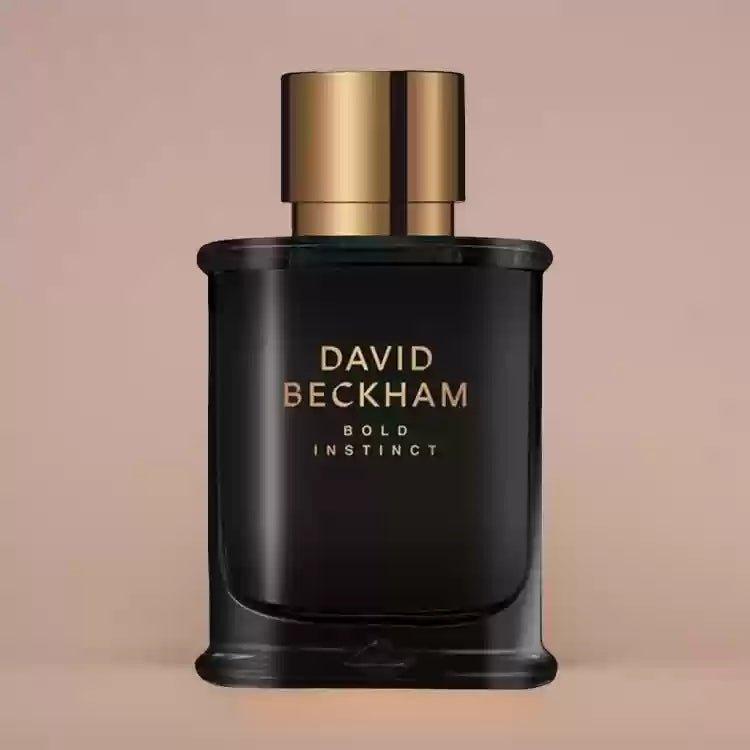 David Beckham Bold Instinct Eau De Toilette 75ml for men, showing the sleek bottle with bold black and gold design.