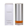 Calvin Klein Contradiction Eau De Parfum 100ml bottle for women with sleek glass design and silver cap, standing upright.
