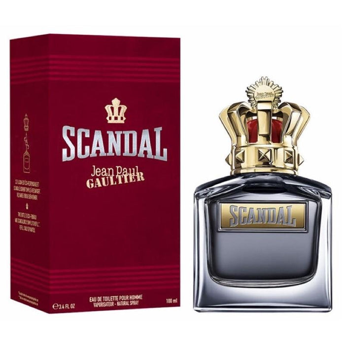 Jean Paul Gaultier Scandal Pour Homme Eau de Toilette 100ml bottle with black cap and sleek design, displayed in a clear image.
