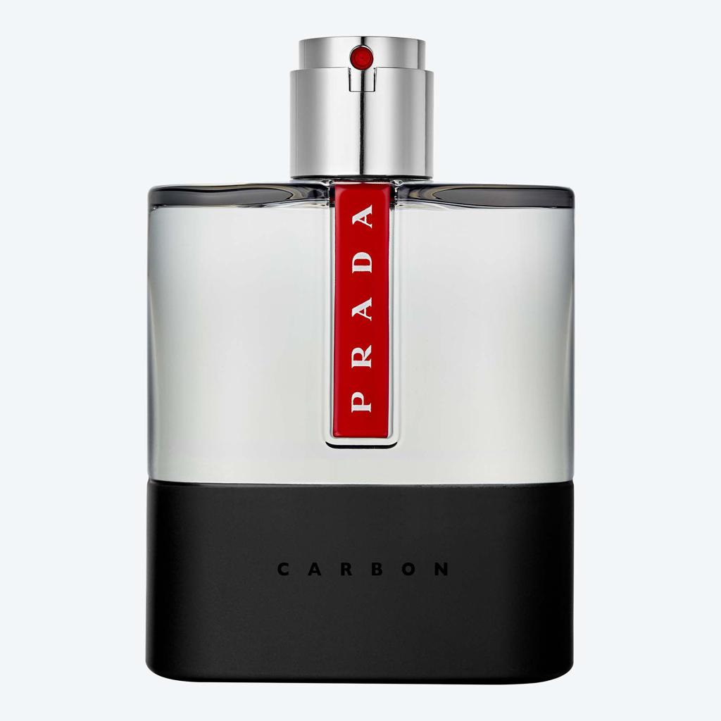 Prada Luna Rossa Carbon Eau De Toilette 100ml men's perfume bottle with sleek black packaging and silver accents.