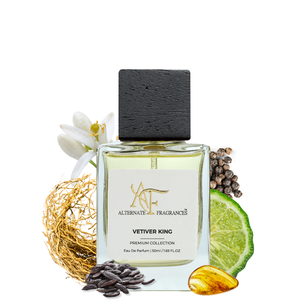 Rini Deals Vetiver King EDP 50ml bottle with elegant packaging, showcasing the luxurious vetiver fragrance.