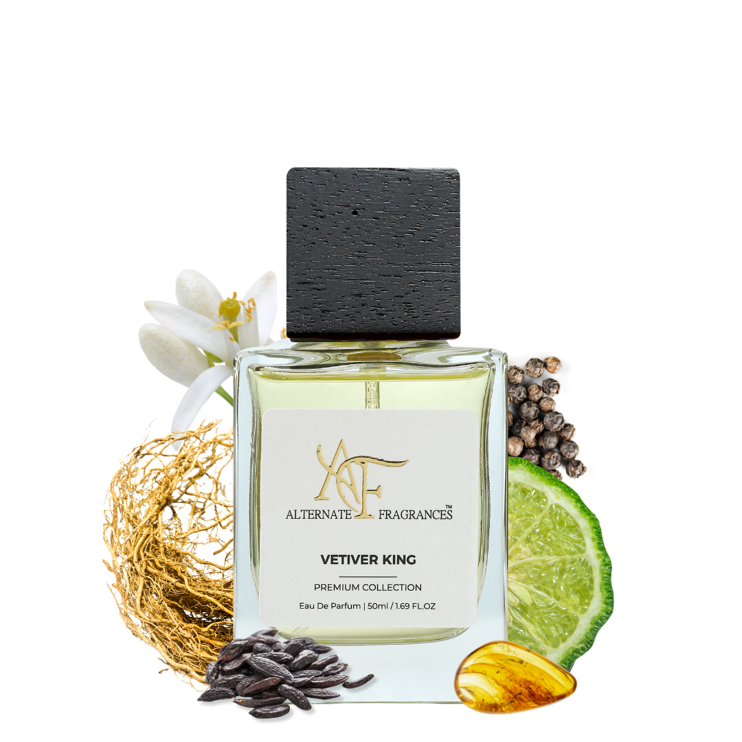 Rini Deals Vetiver King EDP 50ml bottle with elegant packaging, showcasing the luxurious vetiver fragrance.