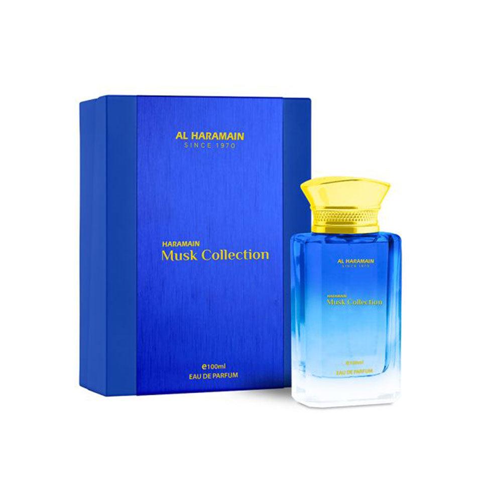 Al Haramain Musk Collection 100ml Eau de Parfum for men and women, featuring a sleek bottle with elegant design.