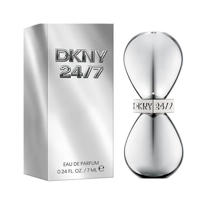 Miniature DKNY 24/7 Eau de Parfum for women in a 7ml bottle, featuring a sleek, elegant design and fragrance details visible.