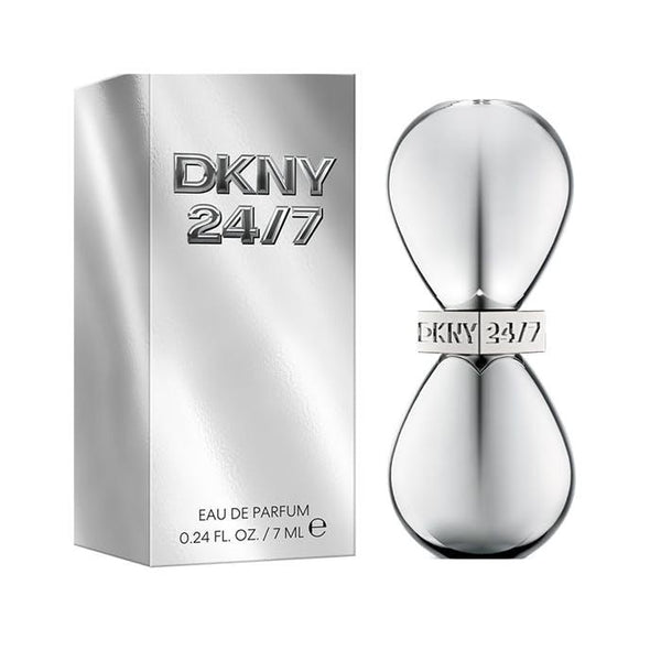 Miniature DKNY 24/7 Eau de Parfum for women in a 7ml bottle, featuring a sleek, elegant design and fragrance details visible.