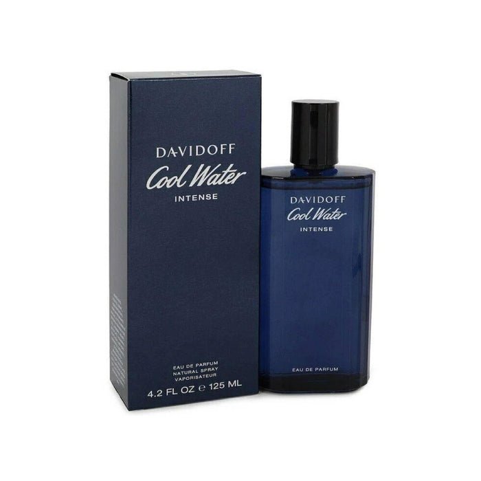 Davidoff Cool Water Intense Eau de Parfum for Men bottle with blue accents, 125ml, showcasing sleek design and ocean-inspired branding.