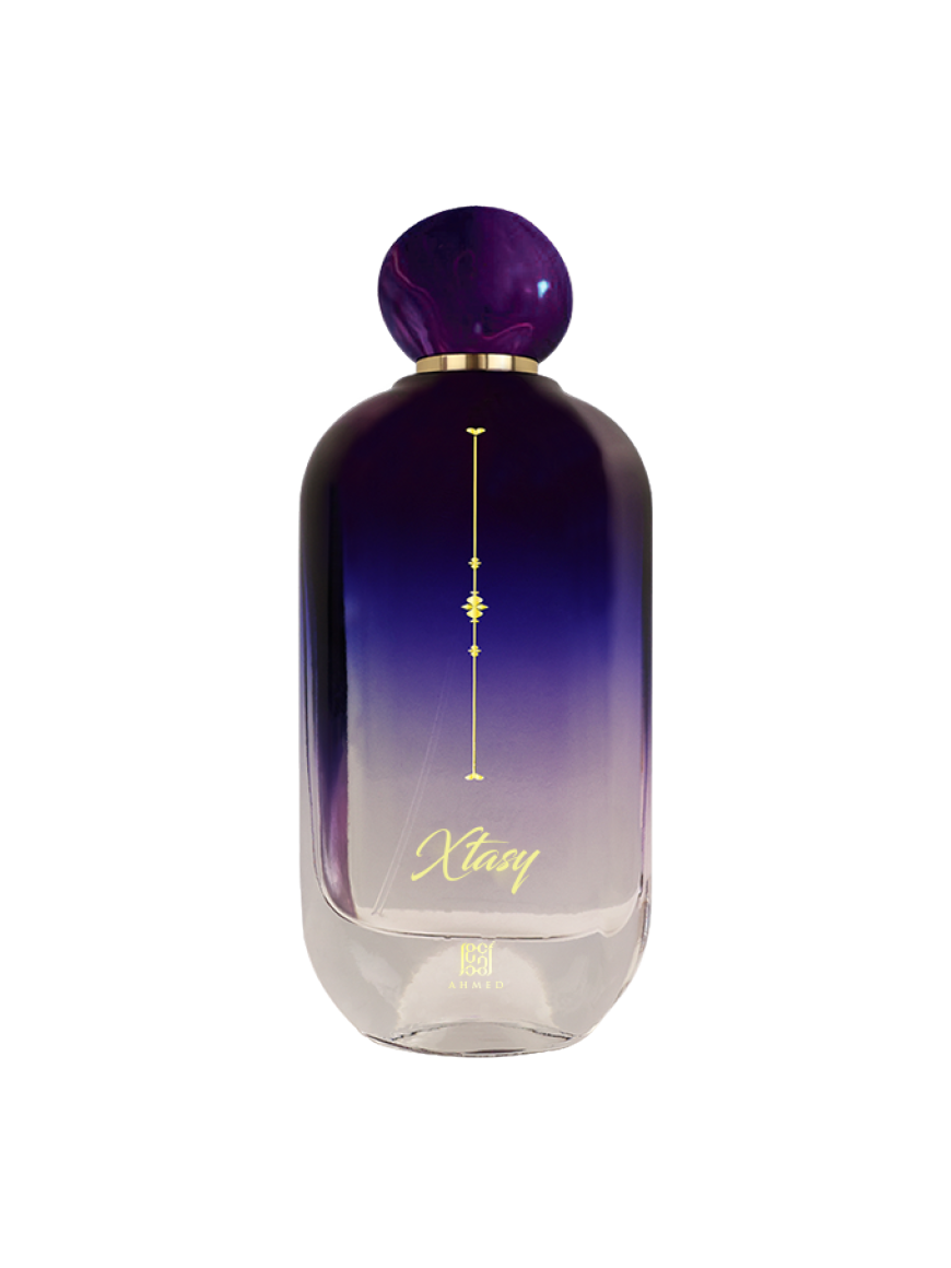 Ahmed Al Maghribi Xtasy Eau de Parfum 100ml bottle, unisex fragrance with elegant packaging and a sleek design.