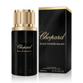 Chopard Black Incense Malaki Eau de Parfum bottle with black and silver design, 80ml unisex fragrance on a neutral background.