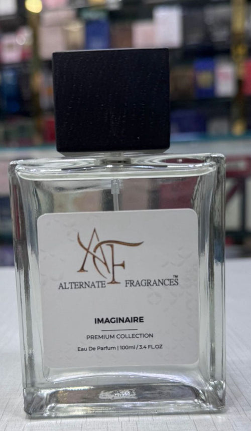 Imaginaire for Men fragrance by Rini Deals, featuring a sleek bottle with a modern design and a sophisticated scent profile.