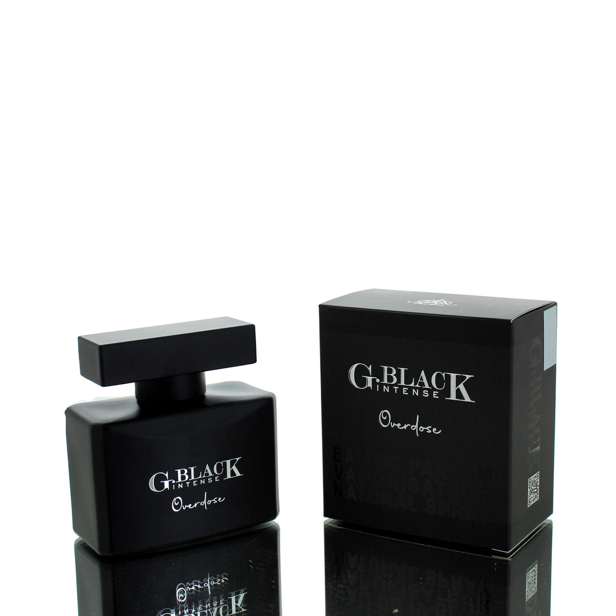 Black Intense Overdose by Paris Corner men's Eau de Parfum bottle with black and gold design, 100ml.