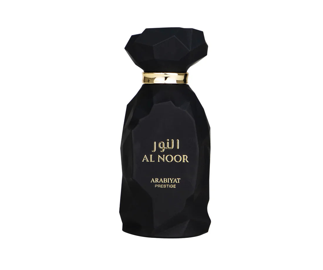 Arabiyat Prestige Al Noor Eau De Parfum 100ml bottle for men and women, featuring elegant glass packaging and a luxurious fragrance.