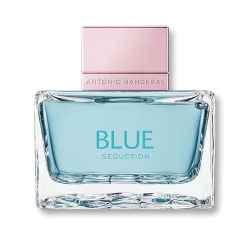 Antonio Banderas Blue Seduction women's Eau de Toilette bottle with blue and silver packaging, 80ml fragrance for women.