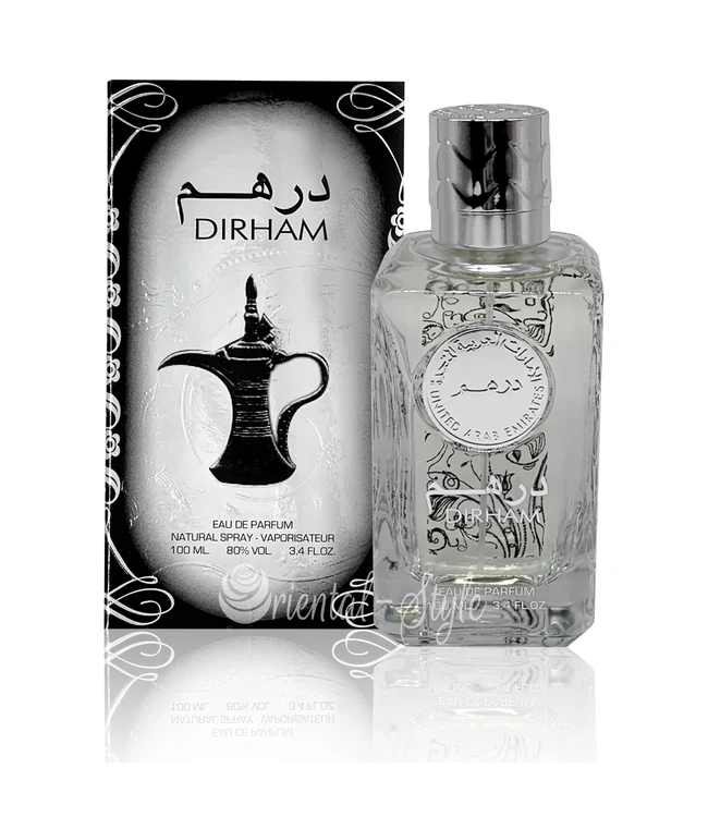 Rini Deals Dhiram Silver 100ml unisex Eau De Parfum bottle with sleek silver design and elegant fragrance presentation.