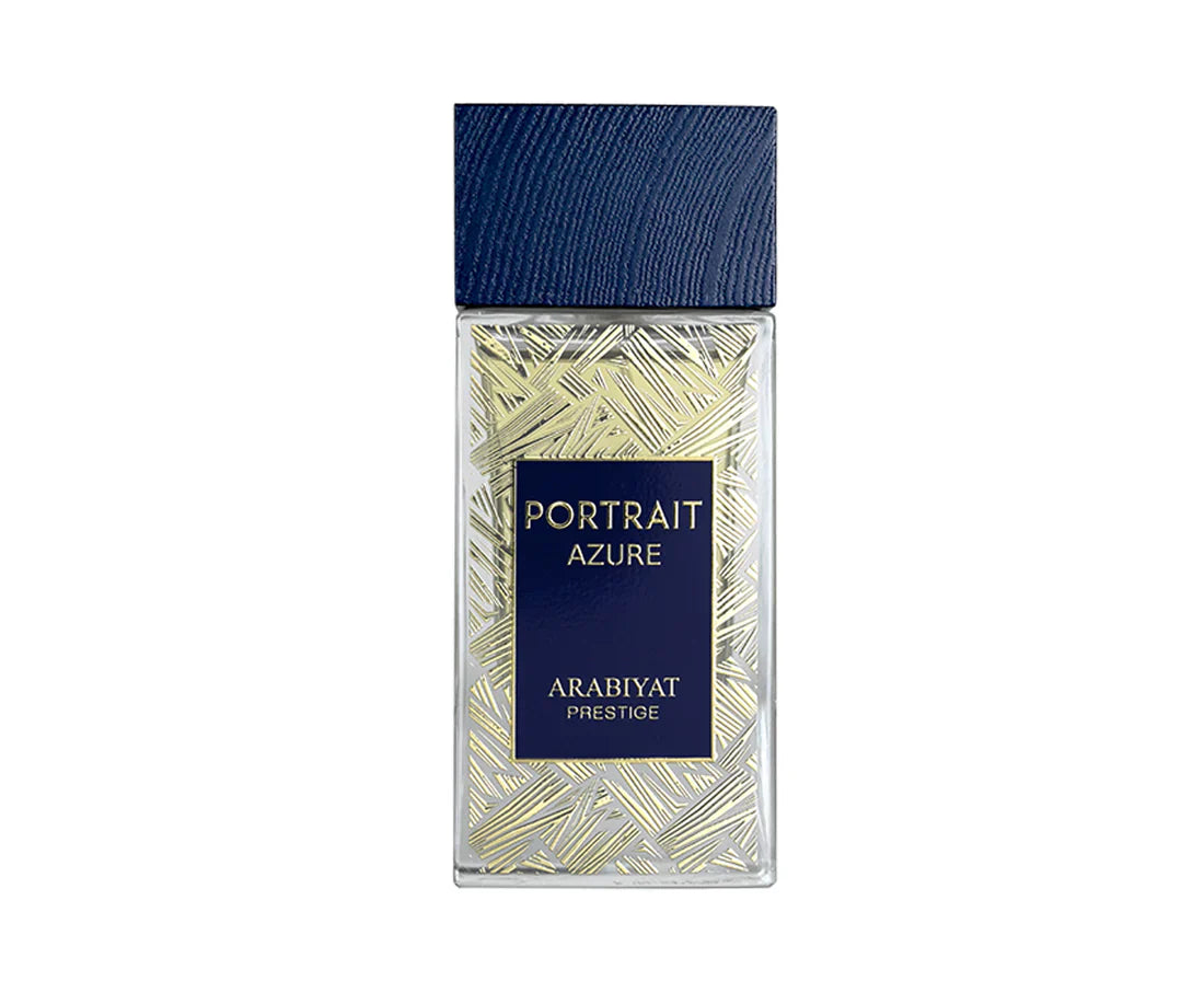 Arabiyat Prestige Portrait Azure Eau De Parfum bottle by Rini Deals, featuring a sleek blue design for men and women.