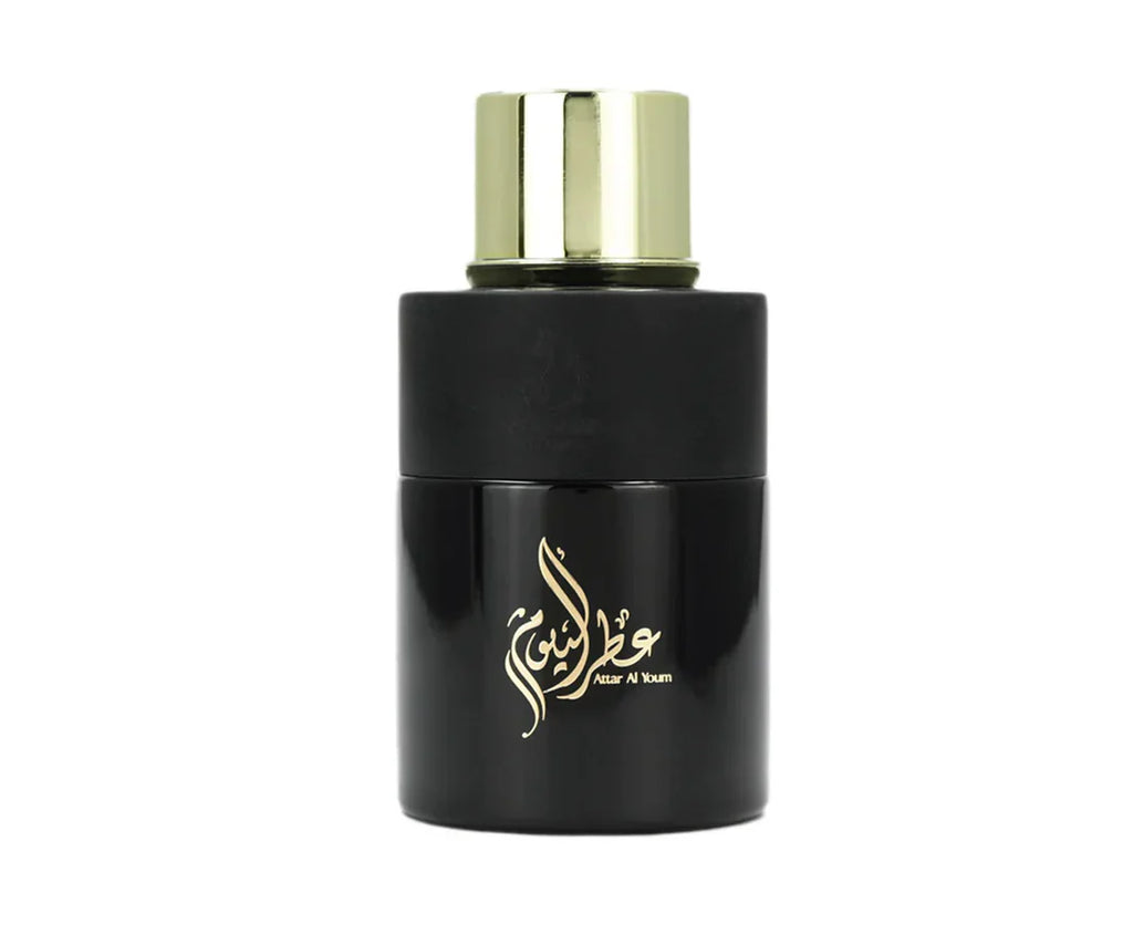 Arabiyat Prestige Attar Al Youm Black Eau De Parfum bottle for men and women, 100ml, with sleek black glass design.