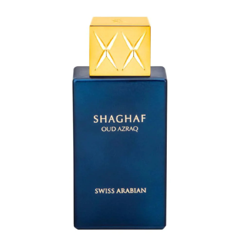Swiss Arabian Shaghaf Oud Azraq Limited Edition Eau De Parfum 75ML bottle with elegant design for men and women.