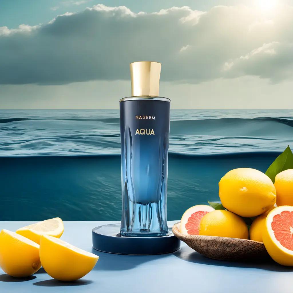 Naseem Aqua Parfum unisex bottle, 80ml, with elegant packaging and a sleek design, showcasing the fragrance's fresh and aquatic scent.