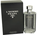 Prada L’Homme Eau De Toilette perfume bottle for men, sleek design with silver cap and minimalist label.