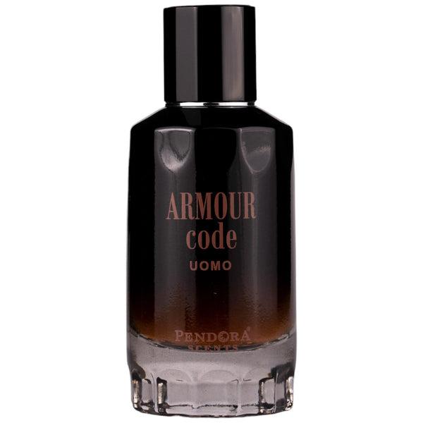 Pendora Scents Armour Code UOMO Eau De Parfum bottle, sleek design, 100ml, for men and women.