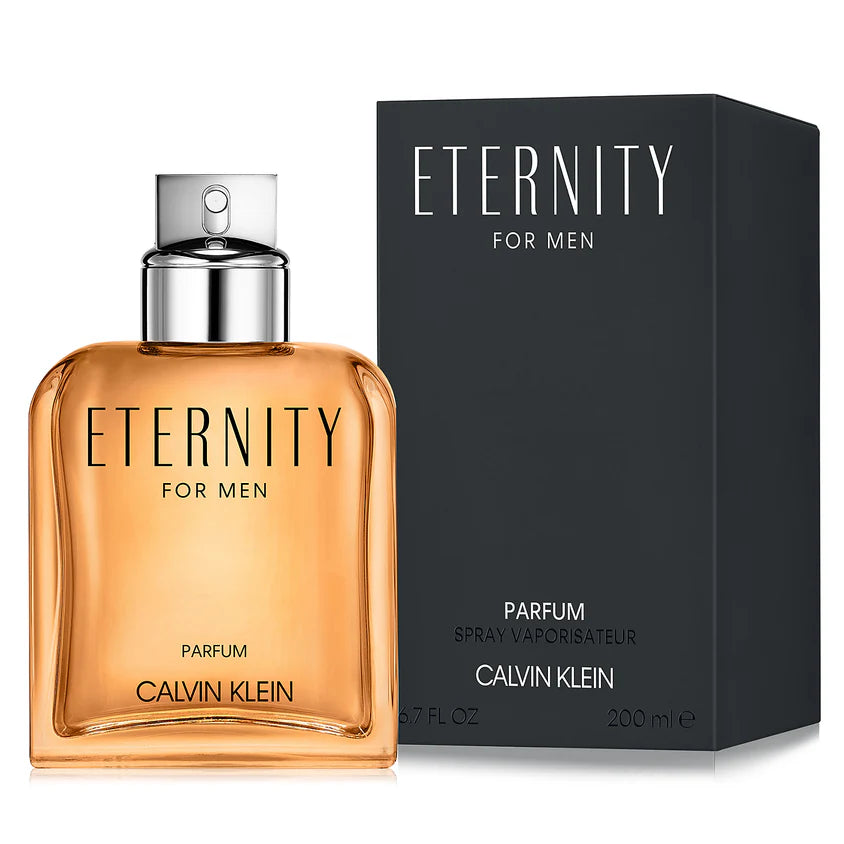 Calvin Klein Eternity Parfum for Men in a 200ml bottle with sleek packaging and classic Calvin Klein branding.