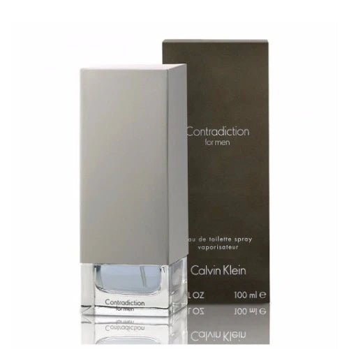 Calvin Klein Contradiction EDT for Men 100ml bottle, sleek glass container with Calvin Klein branding and fragrance cap.
