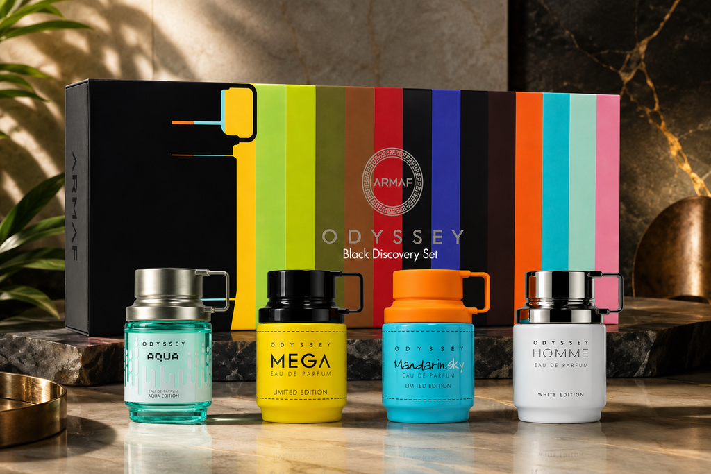 ARMAF Odyssey Black Discovery Set – 4 × 12 ml Eau de Parfum