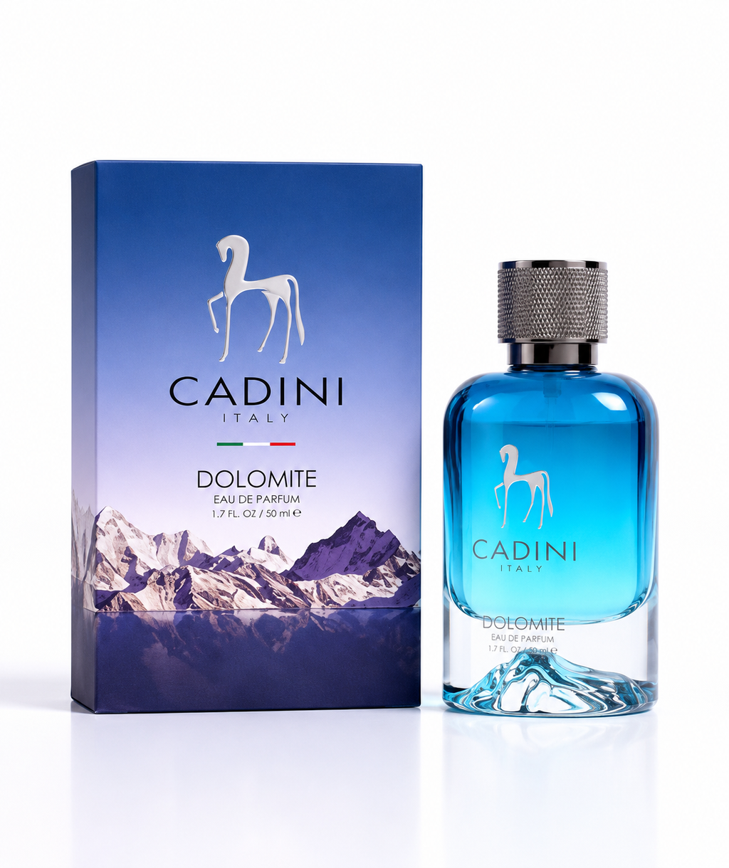 Cadini Italy Dolomite Eau De Parfum 50ml for men, featuring a sleek bottle design with a black cap and elegant label.