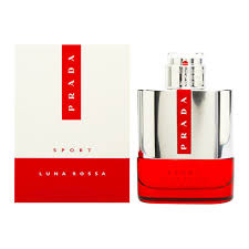 Prada Luna Rossa Sport Eau de Toilette 100ml men's perfume bottle with sleek design and silver accents.