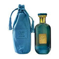 Ard Al Zaafaran Mousuf Azure Eau De Parfum 100ml for men and women, featuring a sleek glass bottle with a silver cap.