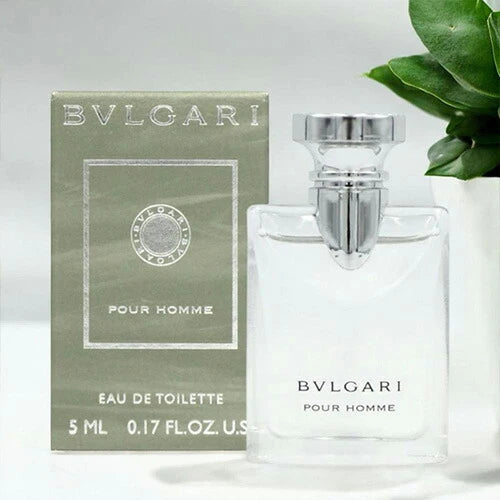Miniature Bvlgari Pour Homme Eau de Parfum 5ml bottle for men with sleek design and elegant packaging.